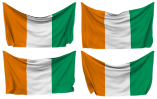 Ivory Coast Pinned Flag from Corners, Isolated with Different Waving Variations, 3D Rendering png