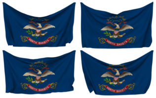 stat av norr dakota fästs flagga från hörn, isolerat med annorlunda vinka variationer, 3d tolkning png