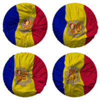 Andorra Flag in Round Shape Isolated with Four Different Waving Style, Bump Texture, 3D Rendering png