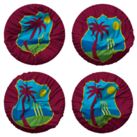 Cricket West Indies, CWI Flag in Round Shape Isolated with Four Different Waving Style, Bump Texture, 3D Rendering png