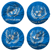 uni nations, ONU drapeau dans rond forme isolé avec quatre différent agitant style, bosse texture, 3d le rendu png