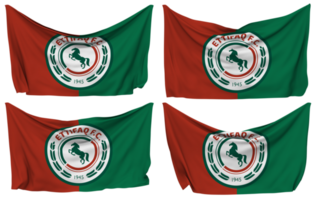 al ettifaq Fußball Verein festgesteckt Flagge von Ecken, isoliert mit anders winken Variationen, 3d Rendern png