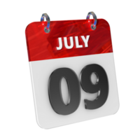 July 9 Date 3D Icon Isolated, Shiny and Glossy 3D Rendering, Month Date Day Name, Schedule, History png