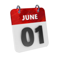 June 1 Date 3D Icon Isolated, Shiny and Glossy 3D Rendering, Month Date Day Name, Schedule, History png