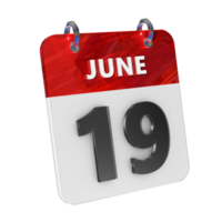 June 19 Date 3D Icon Isolated, Shiny and Glossy 3D Rendering, Month Date Day Name, Schedule, History png