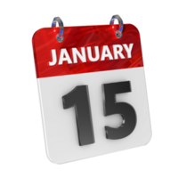 January 15 Date 3D Icon Isolated, Shiny and Glossy 3D Rendering, Month Date Day Name, Schedule, History png