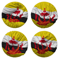 brunei flagga i runda form isolerat med fyra annorlunda vinka stil, stöta textur, 3d tolkning png