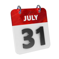 July 31 Date 3D Icon Isolated, Shiny and Glossy 3D Rendering, Month Date Day Name, Schedule, History png