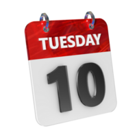 tisdag 10 datum 3d ikon isolerat, skinande och glansig 3d tolkning, månad datum dag namn, schema, historia png