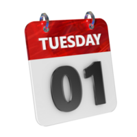 Tuesday 1 Date 3D Icon Isolated, Shiny and Glossy 3D Rendering, Month Date Day Name, Schedule, History png