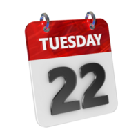 Tuesday 22 Date 3D Icon Isolated, Shiny and Glossy 3D Rendering, Month Date Day Name, Schedule, History png