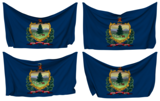 Estado do Vermont fixado bandeira a partir de cantos, isolado com diferente acenando variações, 3d Renderização png