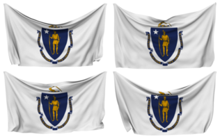 State of Massachusetts Pinned Flag from Corners, Isolated with Different Waving Variations, 3D Rendering png