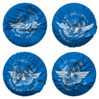 internationell civil flyg organisation, icao flagga i runda form isolerat med fyra annorlunda vinka stil, stöta textur, 3d tolkning png