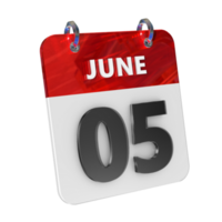 June 5 Date 3D Icon Isolated, Shiny and Glossy 3D Rendering, Month Date Day Name, Schedule, History png