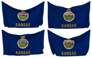 State of Kansas Pinned Flag from Corners, Isolated with Different Waving Variations, 3D Rendering png