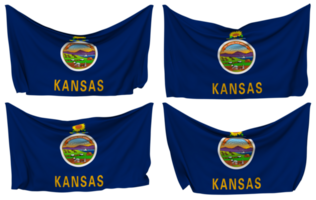 State of Kansas Pinned Flag from Corners, Isolated with Different Waving Variations, 3D Rendering png