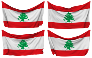 Lebanon Pinned Flag from Corners, Isolated with Different Waving Variations, 3D Rendering png