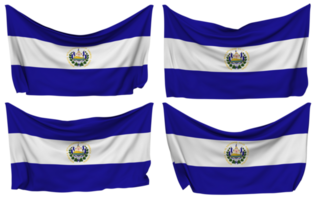 el Salvador festgesteckt Flagge von Ecken, isoliert mit anders winken Variationen, 3d Rendern png