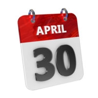 april 30 datum 3d icoon geïsoleerd, glimmend en glanzend 3d weergave, maand datum dag naam, schema, geschiedenis png