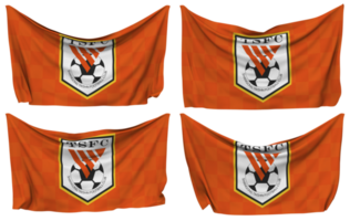 Shandong taishan futebol clube fixado bandeira a partir de cantos, isolado com diferente acenando variações, 3d Renderização png