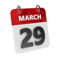 March 29 Date 3D Icon Isolated, Shiny and Glossy 3D Rendering, Month Date Day Name, Schedule, History png