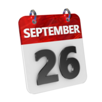 september 26 datum 3d icoon geïsoleerd, glimmend en glanzend 3d weergave, maand datum dag naam, schema, geschiedenis png