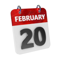 February 20 Date 3D Icon Isolated, Shiny and Glossy 3D Rendering, Month Date Day Name, Schedule, History png