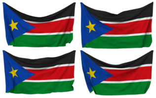 South Sudan Pinned Flag from Corners, Isolated with Different Waving Variations, 3D Rendering png