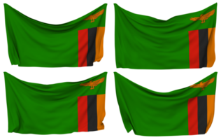 Zambia Pinned Flag from Corners, Isolated with Different Waving Variations, 3D Rendering png