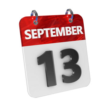 settembre 13 Data 3d icona isolato, brillante e lucido 3d rendering, mese Data giorno nome, orario, storia png
