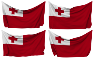 Tonga Pinned Flag from Corners, Isolated with Different Waving Variations, 3D Rendering png