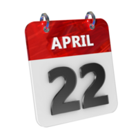 april 22 datum 3d icoon geïsoleerd, glimmend en glanzend 3d weergave, maand datum dag naam, schema, geschiedenis png