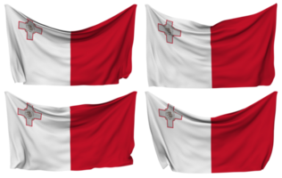 Malta Pinned Flag from Corners, Isolated with Different Waving Variations, 3D Rendering png