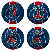 Paris Saint germain Football club drapeau dans rond forme isolé avec quatre différent agitant style, bosse texture, 3d le rendu png