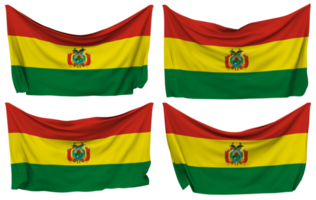 bolivia fästs flagga från hörn, isolerat med annorlunda vinka variationer, 3d tolkning png