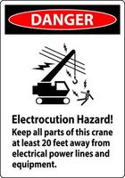 Danger Sign Electrocution Hazard, Keep All Parts Of This Crane At Least 20 Feet Away From Electrical Power Lines And Equipment vector