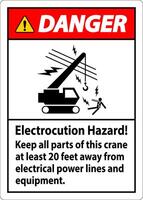 peligro firmar electrocución peligro, mantener todas partes de esta grua a menos 20 pies lejos desde eléctrico poder líneas y equipo vector