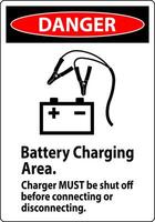 Danger Sign Battery Charging Area, Charger Must Be Shut Off Before Connecting or Disconnecting vector