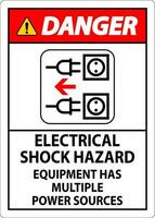 Danger Sign Electrical Shock Hazard, Equipment Has Multiple Power Sources vector