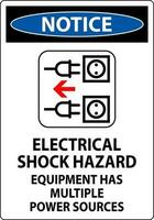 Notice Sign Electrical Shock Hazard, Equipment Has Multiple Power Sources vector