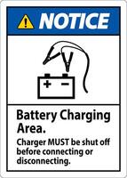 Notice Sign Battery Charging Area, Charger Must Be Shut Off Before Connecting or Disconnecting vector