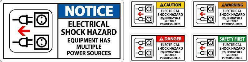 Danger Sign Electrical Shock Hazard, Equipment Has Multiple Power Sources vector