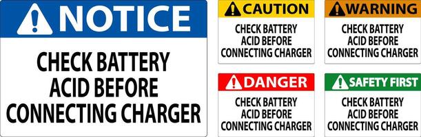 Caution Sign Check Battery Acid Before Connecting Charger vector