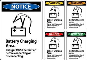 Danger Sign Battery Charging Area, Charger Must Be Shut Off Before Connecting or Disconnecting vector