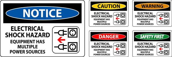 Danger Sign Electrical Shock Hazard, Equipment Has Multiple Power Sources vector