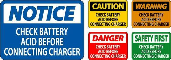 Caution Sign Check Battery Acid Before Connecting Charger vector
