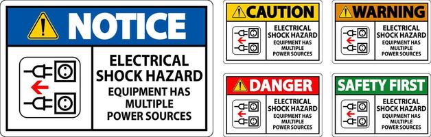 Danger Sign Electrical Shock Hazard, Equipment Has Multiple Power Sources vector