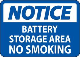 Notice Sign Battery Storage Area No Smoking vector