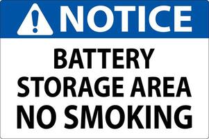 Notice Sign Battery Storage Area No Smoking vector